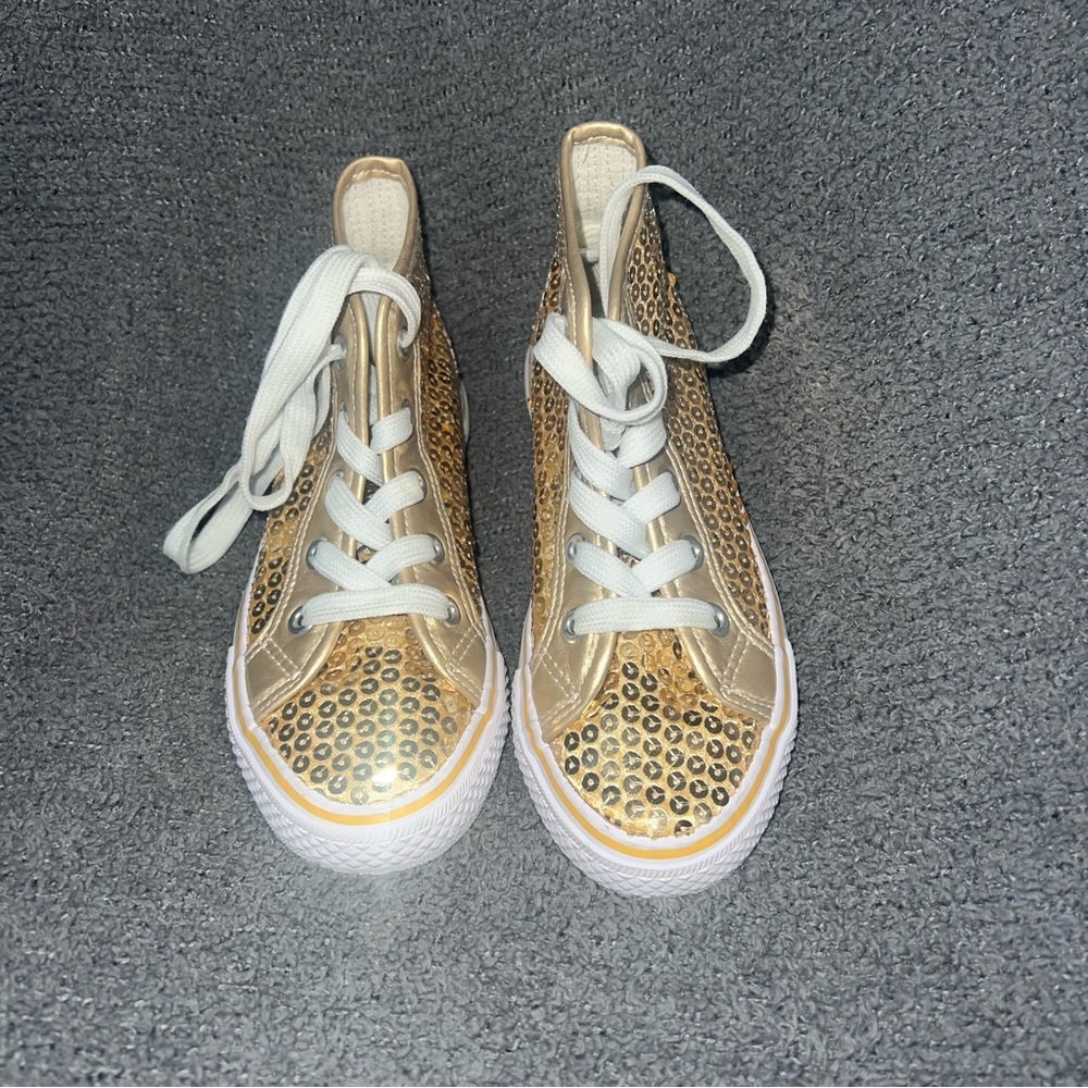 Girls gold sequence dance high top shoes